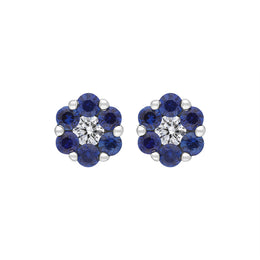 18ct White Gold 0.46ct Sapphire Diamond Floral Cluster Earrings, FEU-1424.