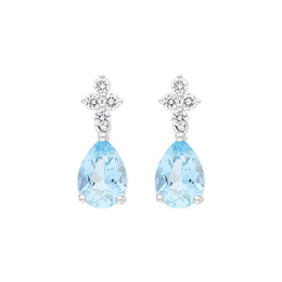 18ct White Gold Aquamarine Diamond Drop Earrings, FEU-1978.