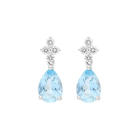 18ct White Gold Aquamarine Diamond Drop Earrings, FEU-1978.