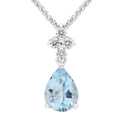 18ct White Gold Aquamarine Diamond Pear Cut Necklace, FEU-1977.