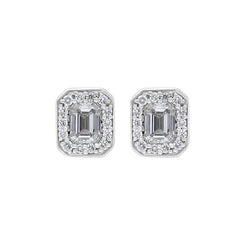 18ct White Yellow Gold 0.55ct Diamond Emerald Cut Cluster Stud Earrings