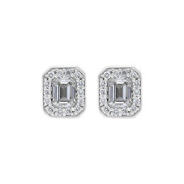 18ct White Yellow Gold 0.55ct Diamond Emerald Cut Cluster Stud Earrings