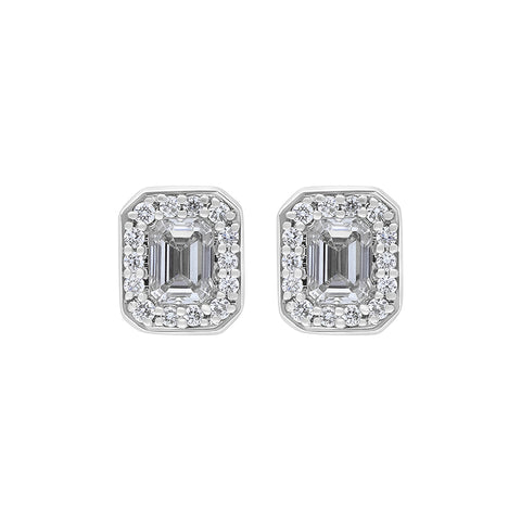 18ct White Yellow Gold 0.55ct Diamond Emerald Cut Cluster Stud Earrings