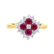 18ct Yellow Gold Ruby Diamond Floral Cluster Ring