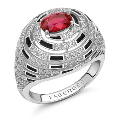 Faberge x Beetlejuice Beetlejuice 18ct White Gold Ruby Diamond Black Enamel Spiral Bombe Ring