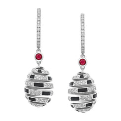 Faberge x Beetlejuice Beetlejuice 18ct White Gold Ruby & Black Enamel Spiral Earrings