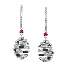 Faberge x Beetlejuice Beetlejuice 18ct White Gold Ruby & Black Enamel Spiral Earrings