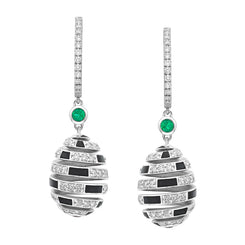 Faberge x Beetlejuice Beetlejuice 18ct White Gold Emerald & Black Enamel Spiral Earrings