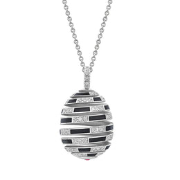 Faberge x Beetlejuice Beetlejuice 18ct White Gold Ruby Diamond & Black Enamel Spiral Pendant