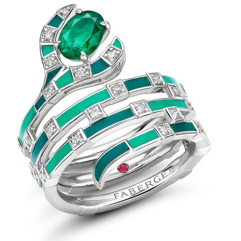 Faberge x Beetlejuice Beetlejuice 18ct White Gold Emerald Green Enamel Sandworm Spiral Wrap Ring