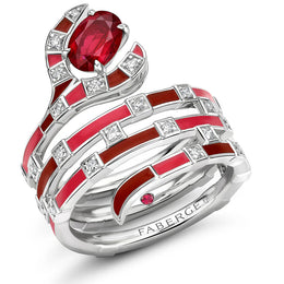 Faberge x Beetlejuice Beetlejuice 18ct White Gold Ruby Red Enamel Sandworm Spiral Wrap Ring