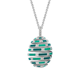 Faberge x Beetlejuice Beetlejuice 18ct White Gold Emerald Diamond Green Enamel Spiral Pendant