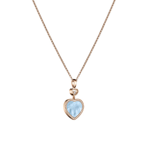 Chopard Happy Hearts 18ct Rose Gold 0.24ct Diamond Blue Mother Of Pearl Necklace