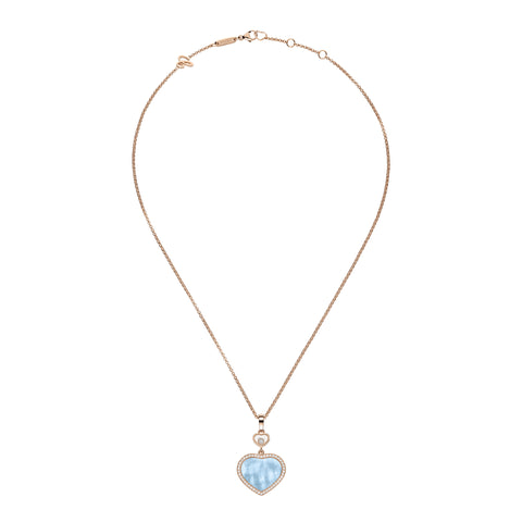 Chopard Happy Hearts 18ct Rose Gold 0.24ct Diamond Blue Mother Of Pearl Necklace