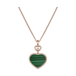 Chopard Happy Hearts 18ct Rose Gold Malachite 0.32ct Diamond Necklace