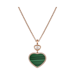 Chopard Happy Hearts 18ct Rose Gold Malachite 0.32ct Diamond Necklace