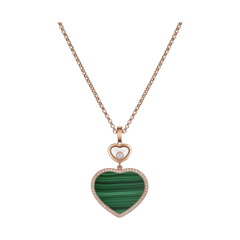 Chopard Happy Hearts 18ct Rose Gold Malachite 0.32ct Diamond Necklace