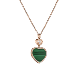 Chopard Happy Hearts 18ct Rose Gold Malachite 0.32ct Diamond Necklace