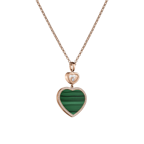 Chopard Happy Hearts 18ct Rose Gold Malachite 0.32ct Diamond Necklace