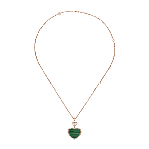 Chopard Happy Hearts 18ct Rose Gold Malachite 0.32ct Diamond Necklace