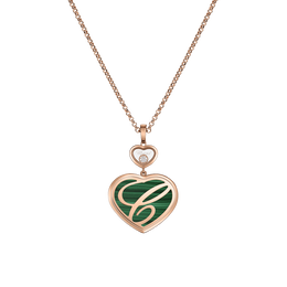 Chopard Happy Hearts 18ct Rose Gold Malachite 0.32ct Diamond Necklace