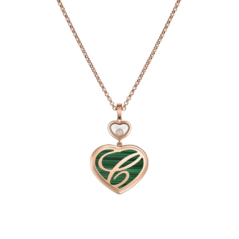 Chopard Happy Hearts 18ct Rose Gold Malachite 0.32ct Diamond Necklace