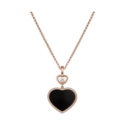 Chopard Happy Hearts 18ct Rose Gold Black Onyx 0.32ct Diamond Necklace