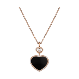 Chopard Happy Hearts 18ct Rose Gold Black Onyx 0.32ct Diamond Necklace