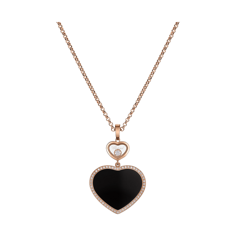 Chopard Happy Hearts 18ct Rose Gold Black Onyx 0.32ct Diamond Necklace