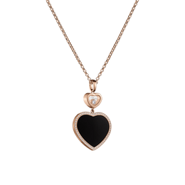 Chopard Happy Hearts 18ct Rose Gold Black Onyx 0.32ct Diamond Necklace