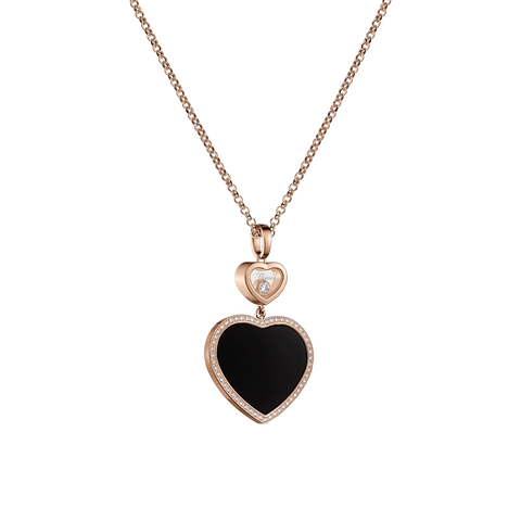 Chopard Happy Hearts 18ct Rose Gold Black Onyx 0.32ct Diamond Necklace