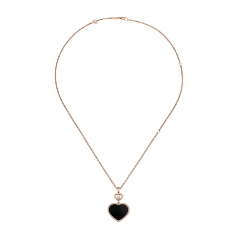 Chopard Happy Hearts 18ct Rose Gold Black Onyx 0.32ct Diamond Necklace