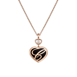 Chopard Happy Hearts 18ct Rose Gold Black Onyx 0.32ct Diamond Necklace