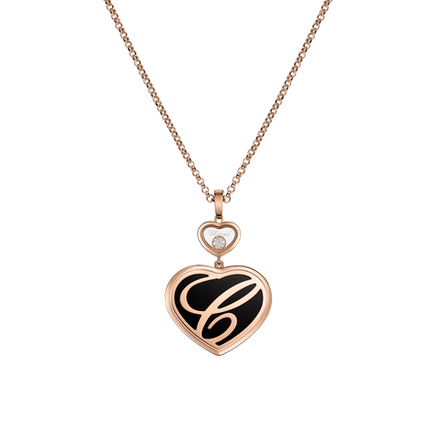 Chopard Happy Hearts 18ct Rose Gold Black Onyx 0.32ct Diamond Necklace