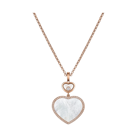 Chopard Happy Hearts 18ct Rose Gold Mother Of Pearl 0.32ct Diamond Necklace