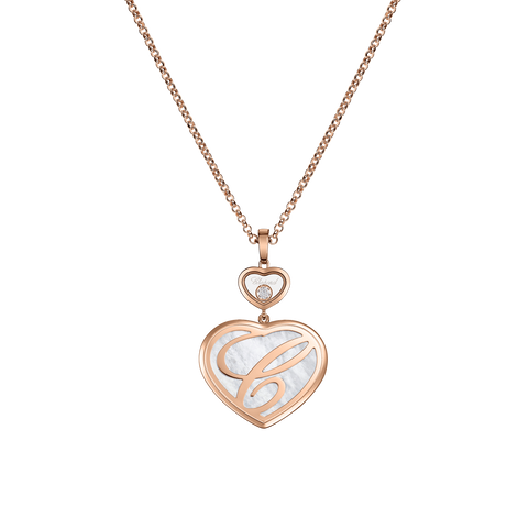 Chopard Happy Hearts 18ct Rose Gold Mother Of Pearl 0.32ct Diamond Necklace