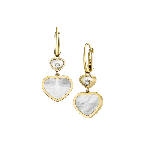 Chopard Happy Hearts 18ct Yellow Gold Mother of Pearl  0.10ct Diamond Earrings