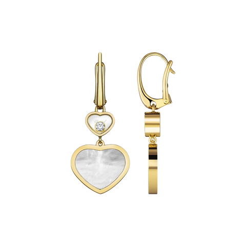 Chopard Happy Hearts 18ct Yellow Gold Mother of Pearl  0.10ct Diamond Earrings