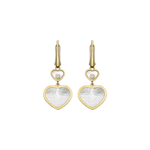 Chopard Happy Hearts 18ct Yellow Gold Mother of Pearl  0.10ct Diamond Earrings