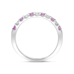 18ct White Gold Pink Sapphire Diamond Channel Set Half Eternity Ring, BNN-150.