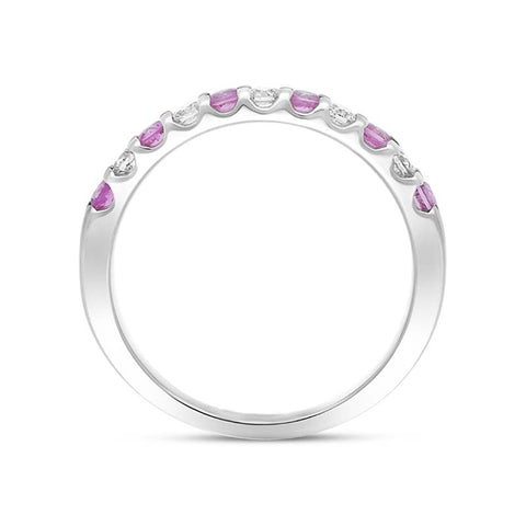 18ct White Gold Pink Sapphire Diamond Channel Set Half Eternity Ring, BNN-150.