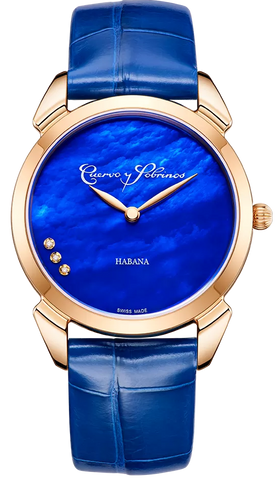 Cuervo y Sobrinos Watch Historiador Primera Dama Gold PVD Blue 3113.7B