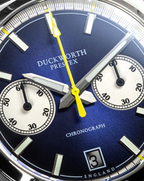 Duckworth Prestex Chronograph 42 Blue Sunburst Grey Leather