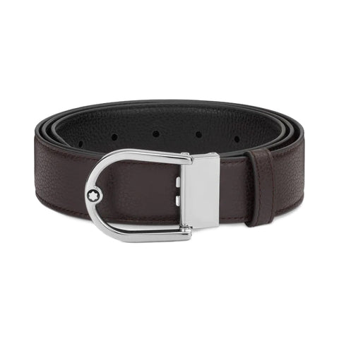 Montblanc Horseshoe Buckle Grainy Ebony/Black 35mm Reversible Leather Belt&nbsp;198632