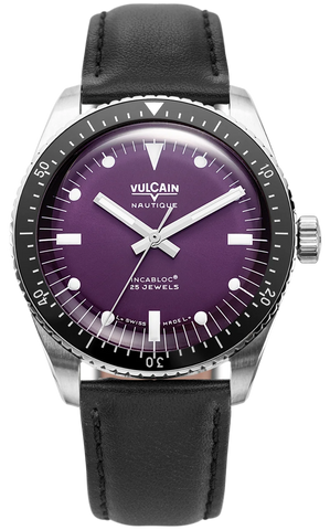 Vulcain Watch Skindiver Nautique Purple Black Leather Limited Edition 660170A17.BAC201