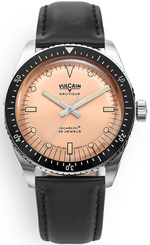 Vulcain Watch Skindiver Nautique Salmon Black Leather Limited Edition 660170B87.BAC201