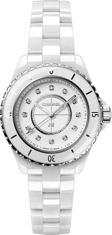 Chanel J12 White 33mm Ceramic Diamonds Quartz H5703