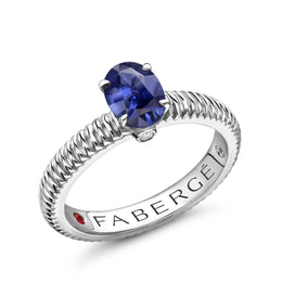 Faberge Colours of Love 18ct White Gold Sapphire Diamond Fluted Ring