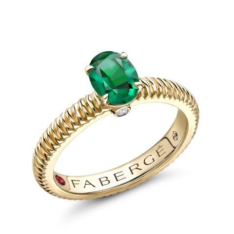 Faberge Colours of Love 18ct Yellow Gold Emerald Diamond Fluted Ring