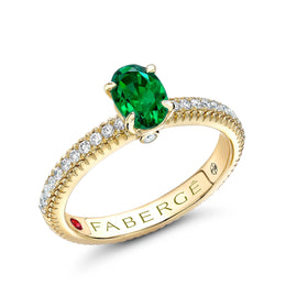 Faberge Colours of Love 18ct Yellow Gold Emerald Diamond Fluted Ring